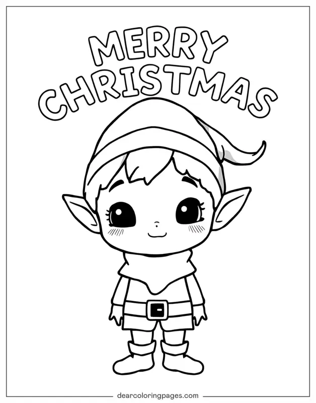 Navidad Dibujo para Colorear - Elfo con "FELIZ NAVIDAD"